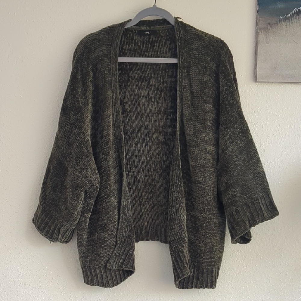 Very J Green Chunky Knit Cardigan Sweater